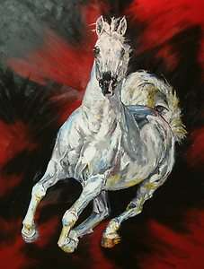 Red Arabian pony wild horse racing print art rodeo  