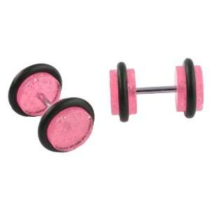   Pink Acrylic Glitter Fake Plugs   Get the look of a 0g Plug!: Jewelry