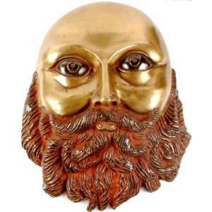  Bald Head and Bearded Face (Wall Hanging Mask)   Brass 