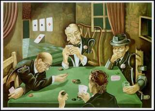   Rubinstein 1944 * Poker Game * Listed Haifa Art Lithograph Surrealist