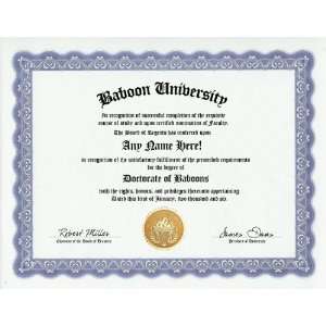  Baboon Degree Custom Gag Diploma Doctorate Certificate 