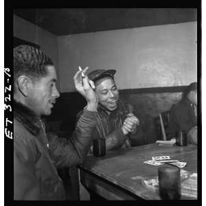  Tuskegee Airmen playing cards in the officers club in the 