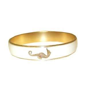 Catherine Popesco14K Antique Gold Bangle Bracelet with White Enamel 