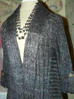 BCBG $140 *GORGEOUS DETAIL Nubby TWEEDY COZY Warm CHARCOAL Knit 