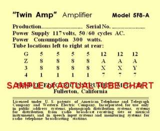 Tweed Twin Amp Model 5F8 A   Replacement Tube Chart  