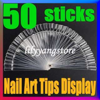 50pcs clear Nail Art Tips Polish Display Practice Stick Fan Board 
