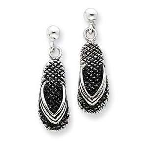    Sterling Silver Antiqued Dangling Sandals Post Earrings: Jewelry