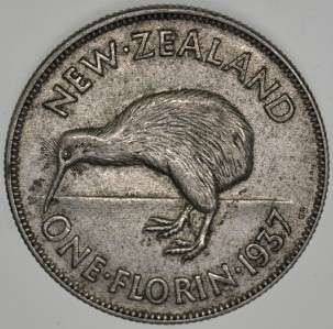 New Zealand KGVI Silver One Florin 1937 Nice  