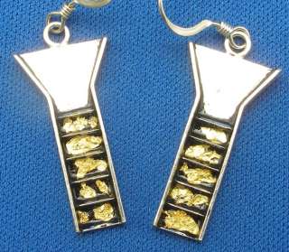 Stream Sluice Earrings Serling Silver, Pure Gold flakes  