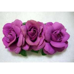  NEW Purple Rose Triple Flower Hair Clip, Limited.: Beauty