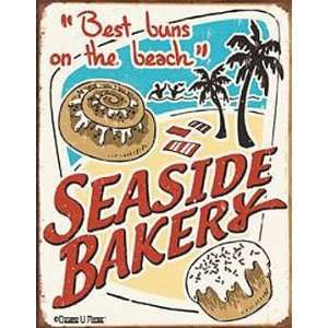  Funny Metal Tin Sign Seaside Bakery Best Buns on Beach 