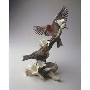  Purple Finches with Azaleas Porcelain Sculpture