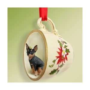  Min Pin Blk/Tan Holiday Tea Cup: Home & Kitchen