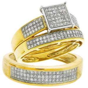 HIS & HER DIAMOND ENGAGEMENT BRIDAL TRIO RING SET  
