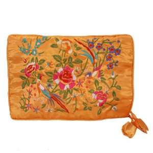   Embroidered Brocade Jewelry Travel Organizer Roll Pouch   Ember Orange