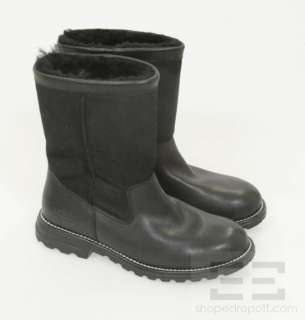 Ugg Australia Black Leather & Shearling Winter Boots Size 9 NEW  