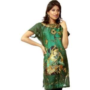 Green Kurti with Printed Lady   Pure Cotton Silk with 