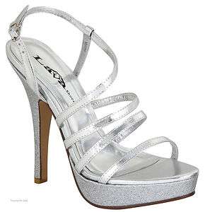 Lava Ava Silver Strappy Glitter Platform Sling Back Prom Sandals 4 