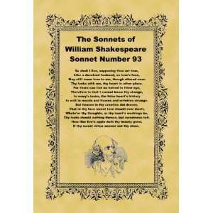   A4 Size Parchment Poster Shakespeare Sonnet Number 93: Home & Kitchen