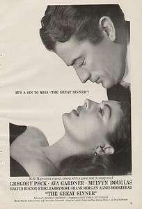   Sinner 1949 Vintage Movie Ad/Poster Gregory Peck, Ava Gardner  