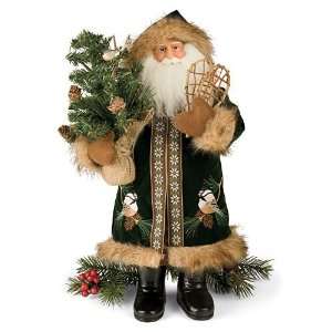  Decorative Santa in Green Coat with Chickadee Design