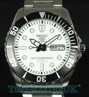 SEIKO 5 SPORTS MENS AUTOMATIC WHITE FACE DIVERS SUBMARINER SNZF11J1 