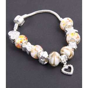   Jewelry Desinger Murano Glass Bead Bracelet with Pattern Yellow