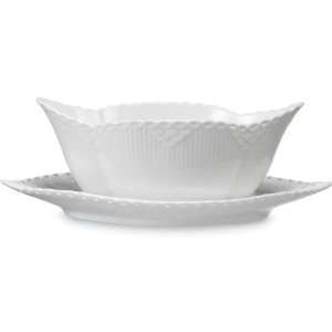 Royal Copenhagen White Full Lace Sauce Boat On Fixed Stand:  