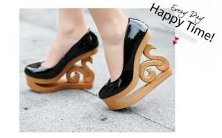 FASHION STYLISH WOMENS HIGH HEELS PUMPS WEDGE SHOES CARVED HEELS 4 