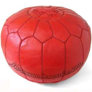  Red Moroccan Leather Pouf