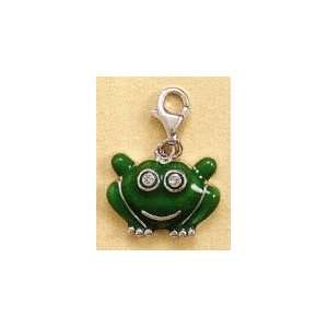   CZ Sterling Silver Charm, .875 in long Enamel Frog with Lobster Clasp