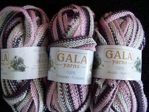 Gala flounce/ruffle ribbon yarn, pink/purple, lot of 3  