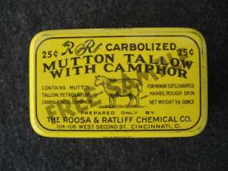   CARBOLIZED FREE SAMPLE MUTTON TALLOW W/ CAMPHOR TIN 25 CENTS