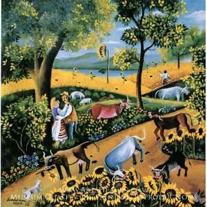  Country Landscape with Cows and Sunflowers