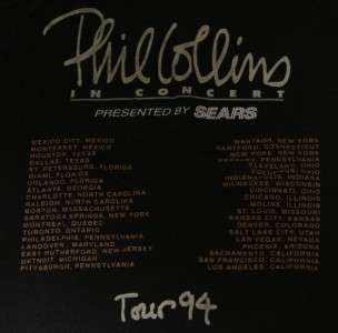 Vtg 1994 Phil Collins Tour black Tee Shirt XL men women  