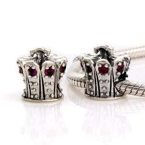925 Sterling Silver Crown with garnet CZ Czech Crystal Charms/beads 