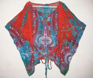 Sacred Threads SPRING Hippie Boho Tie Dye Dashiki Caftan Top 212370 