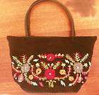 ST. JOHNS BAY BLACK HANDBAG WITH FLOWERS  PRETTY FOR AN