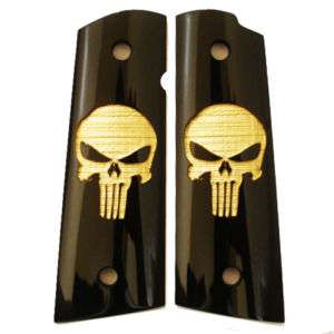 Colt Taurus 1911 Punisher Grips Black / Gold Magwell  