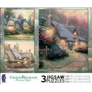  Thomas Kinkade Painter of Light 3 in 1 Cottages Jigsaw Puzzles 