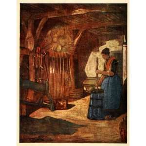   Wife Churning Butter Dairy Barn   Original Color Print: Home & Kitchen