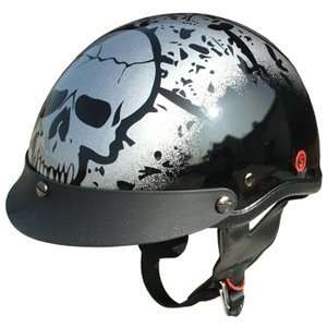  DOT Motorcycle Half Beanie Helmet Boneyard Silver: Sports 