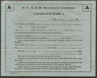 New York Susquehanna & Western Ry Clearance Form 1930s  