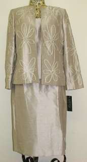 Kasper Bella Donna 3 Piece Skirt Top and Jacket Suit Champagne Petite 