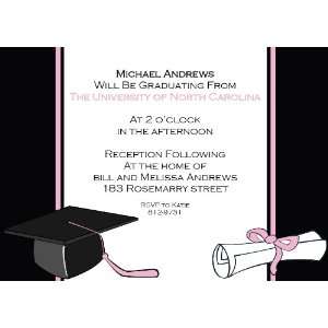  Black And Pink Cap And Diploma Graduation Invitations 