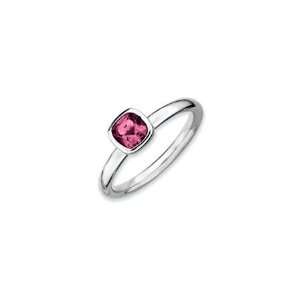    SS Stackable Cushion Cut Pink Tourmaline Ring, Size 5: Jewelry
