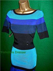 New KAREN MILLEN Blue Stripe ColourBlock BANDAGE BodyCon Dress 