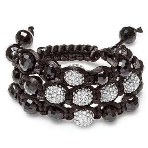   mm Six White Crystal Beads In Cross Design and Black Disco Adjustable