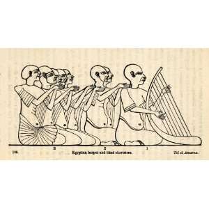  1854 Woodcut Ancient Egyptian Harper Blind Choristers Musicians 