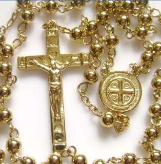 St. Benedict Gold Rosary Cross Necklace Very Lovely 24  